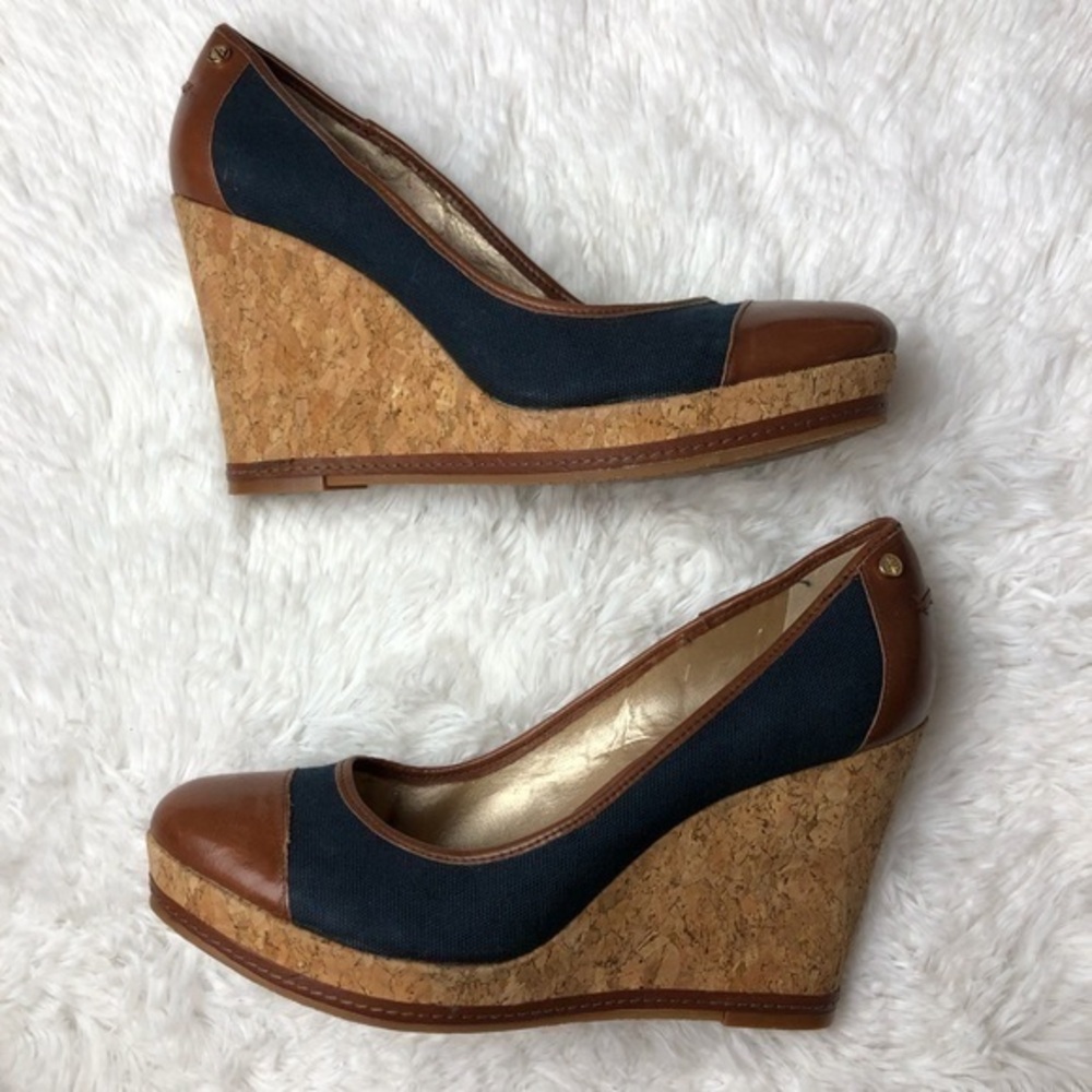 ANTONIO MELANI Blue/Brown/Cork Drew Wedge Sz 10
